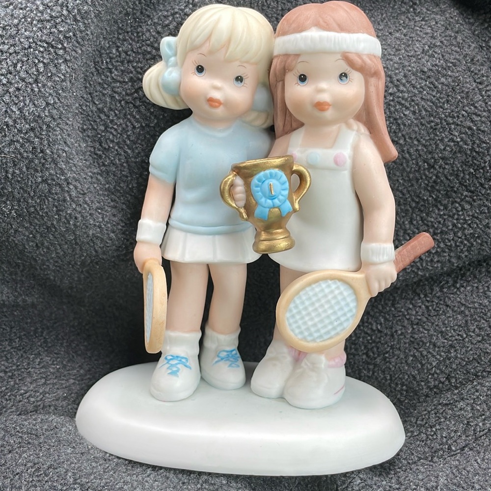 Enesco Porcelain Figurine "Sisters" We're Champion Friends Tennis Girls 1992